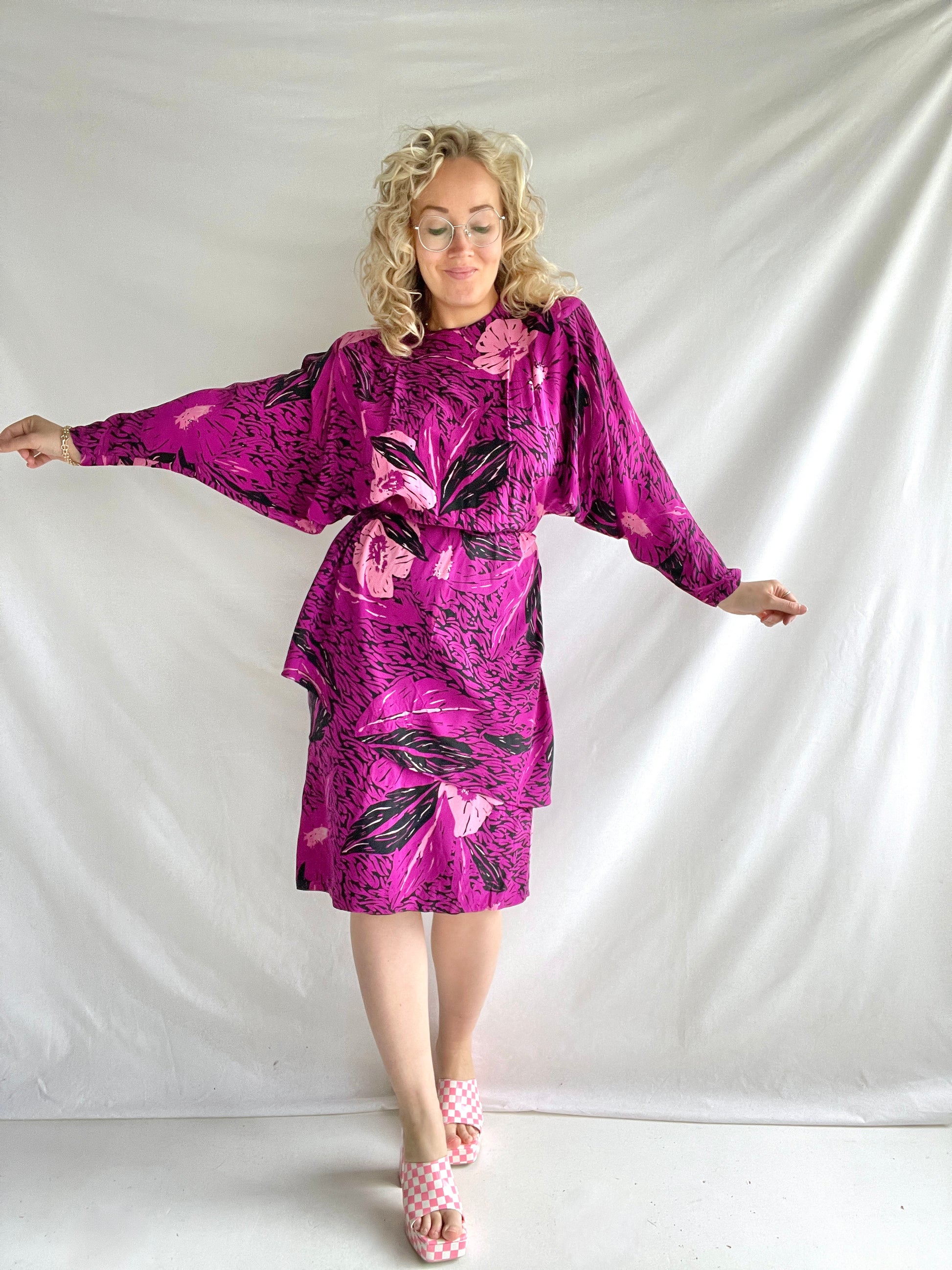 Gorgeous Pink silk 80s dress
