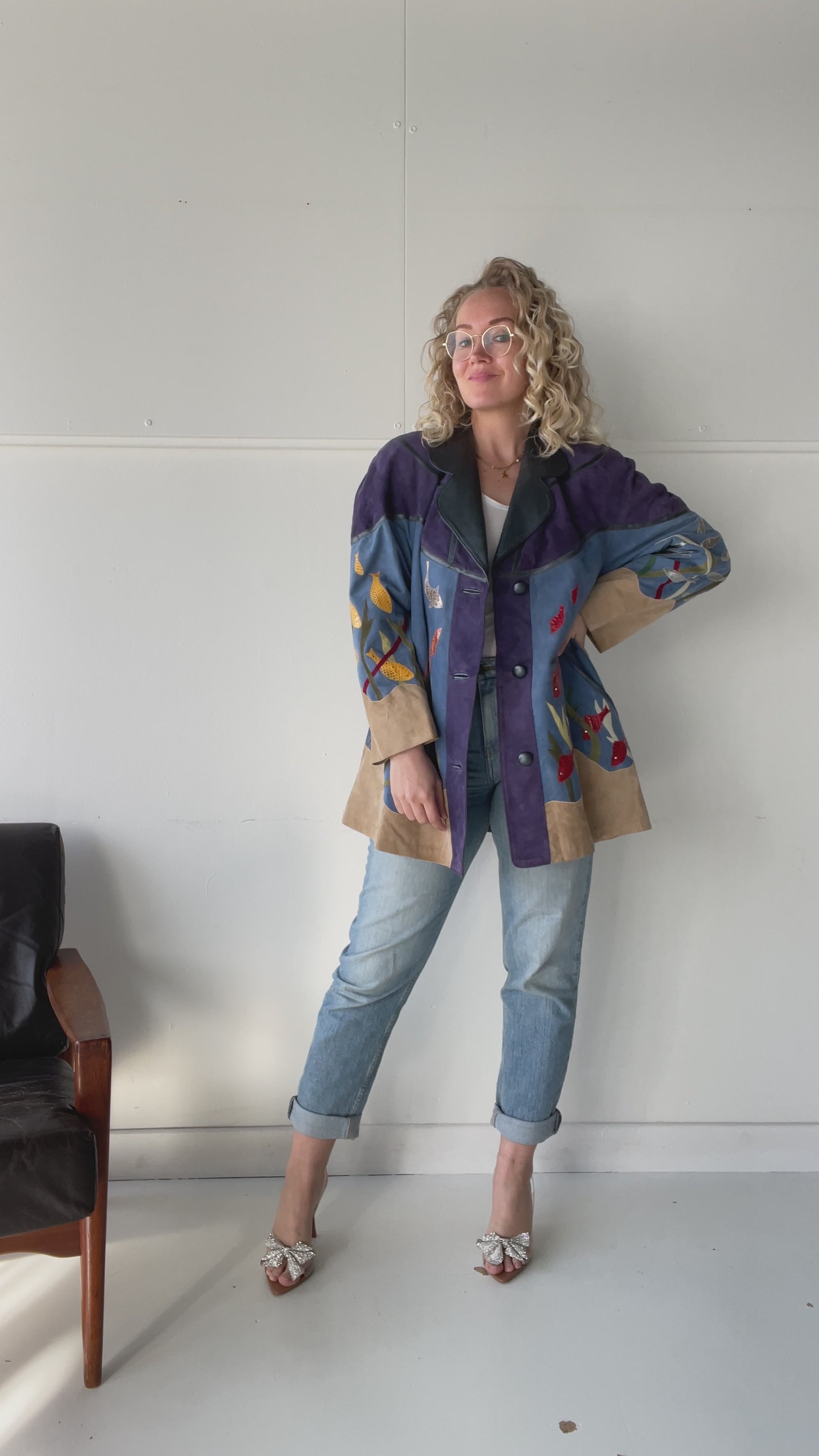 Epic fish-themed suede vintage coat